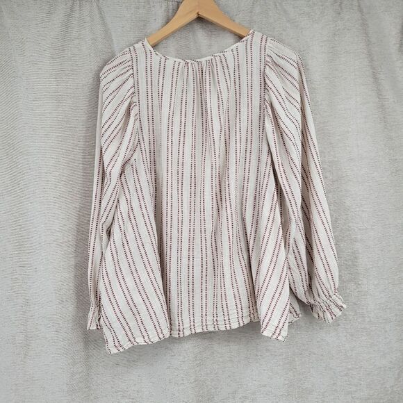 ELIZABETH AND JAMES Stripe Pintuck Peasant Blouse Top Boho Ruffle XL - Picture 8 of 14